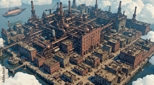 Airborne Steampunk Industrial Factory Citadel Cloudscape Game Environment