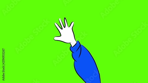 2D Cartoon Hand Waving Hello or Goodbye Gesture Animation with Green Screen Background for Motion Graphics and Video Editing Projects