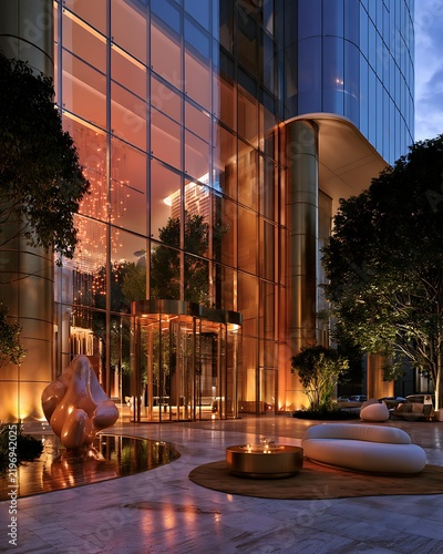 Boutique hotel lobby interior, sophisticated contemporary architecture Boutique Hotel Lobby Minimal Luxury Hospitality Interior