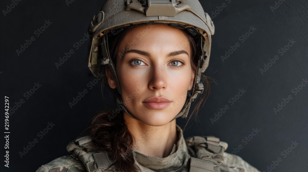 Obraz premium portrait of young woman soldier in military uniform