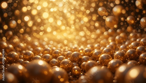 Golden spheres on glittering bokeh background