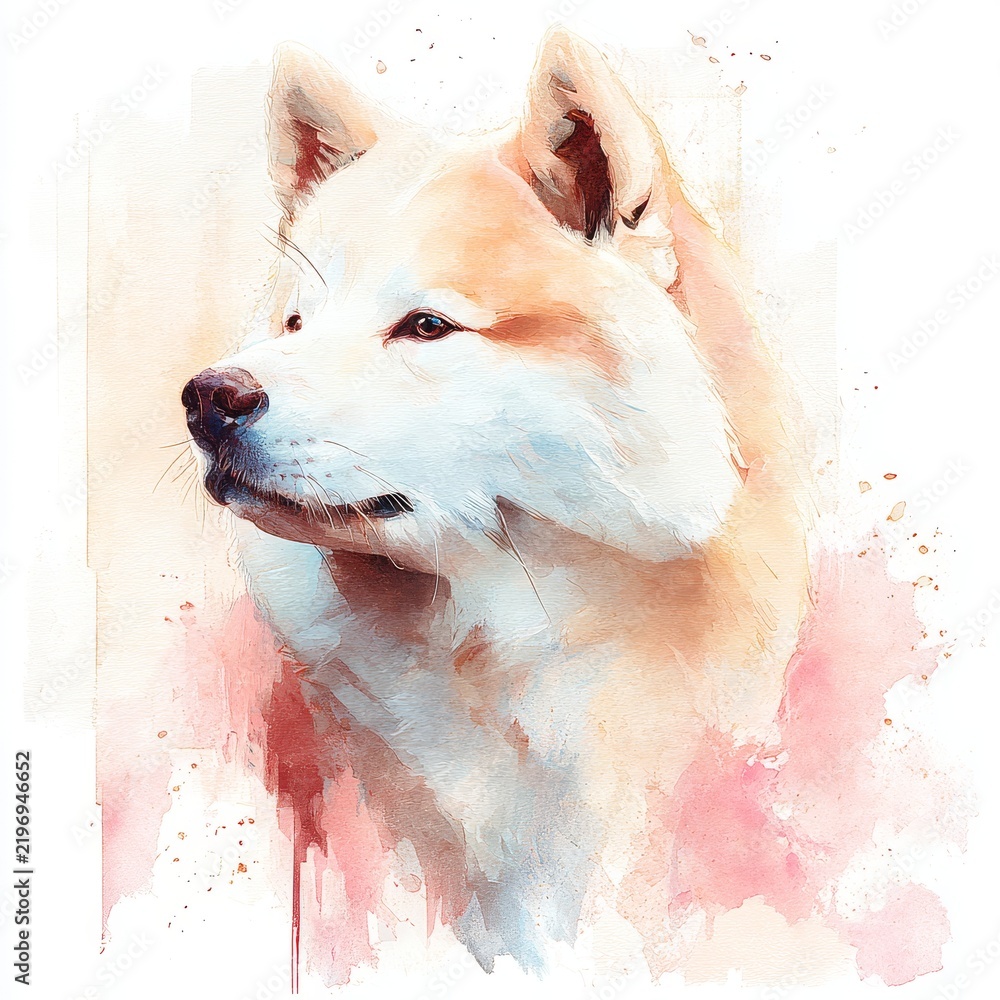Fototapeta premium Watercolor illustration of a Akita Inu