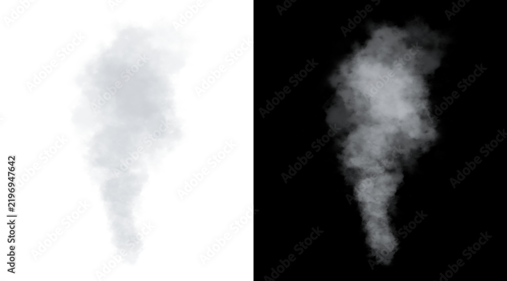 Obraz premium Atmospheric white smoke plume on black and white backgrounds, realistic steam vapor effect, ethereal fog and mist clouds for overlay design