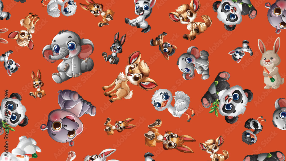 Obraz premium Seamless Vector Pattern with Cute Cartoon Baby Safari Animals