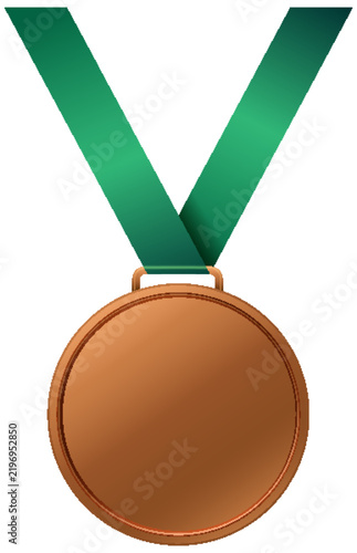 Bronze Medal with Green Ribbon Vector Illustration on White Background