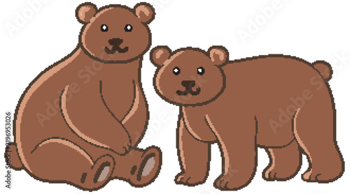 Cute Cartoon Brown Bear Cubs Vector Illustration on White Background