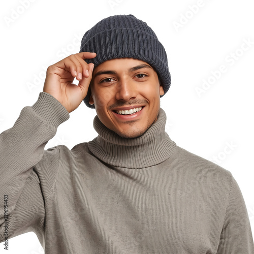 Smiling Man Wearing a Warm Winter Beanie