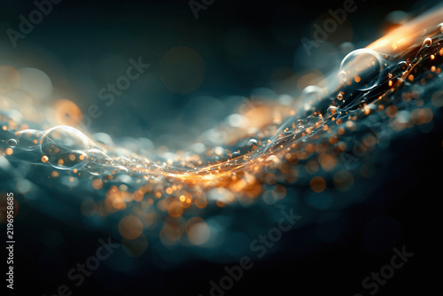 Teal orange bubbles abstract bokeh background with sparkly particles