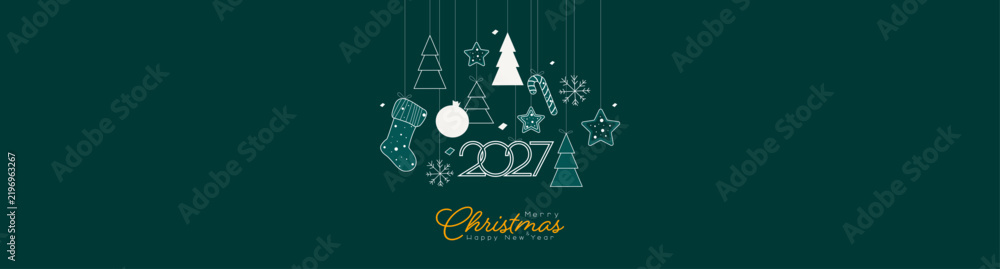 Fototapeta premium Merry Christmas and Happy New Year 2027 banner.