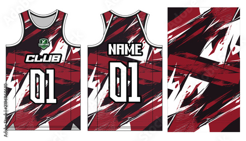 Abstract basketball jersey mockup with dynamic red pattern