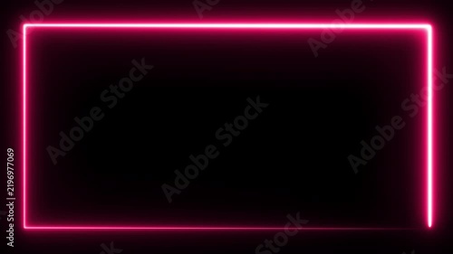 Abstract pink neon rectangular frame animation featuring glowing borders, luminous edges, smooth motion, and bright magenta illumination against a dark background for modern digital design.