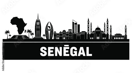 Senegal City Skyline Silhouette Graphic Illustration with African Landmarks