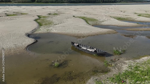 Drone footage with the Danube reaching record low levels during a dry and hot period in the summer of 2026 near Rasova, Romania.