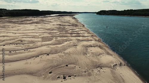 Drone footage with the Danube reaching record low levels during a dry and hot period in the summer of 2026 near Rasova, Romania.
