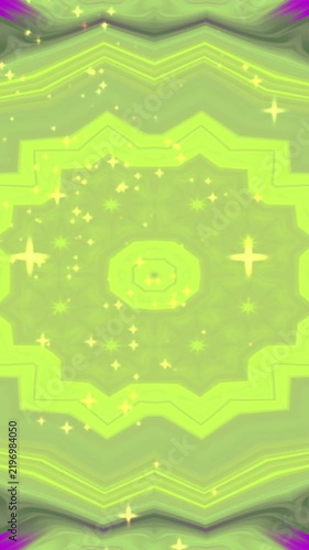Abstract digital background with vibrant lime green geometric patterns and sparkling light effects.