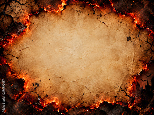 Halloween Burning Antique Parchment with Fiery Border Copy Space