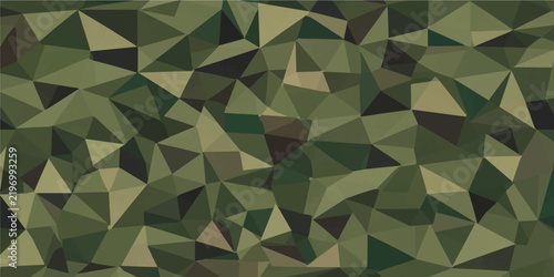 Green Camouflage Low Poly Geometric Abstract Background with Military Polygon Texture
