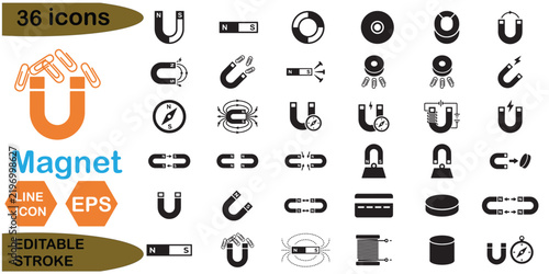 Obraz na płótnie Magnet Icon Set Black Vector