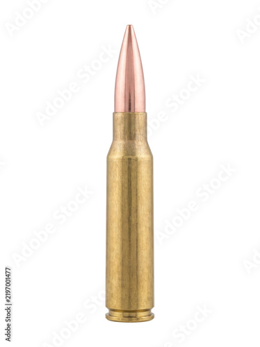 Fotografie Single High Caliber Rifle Bullet with Brass Casing and Copper Tip