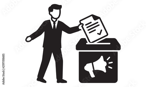 Business person casting a ballot in an election box