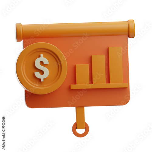 A presentation board featuring a dollar coin and a bar chart showing growth, set against a plain background. Suitable for finance, investment, and business concepts.