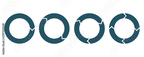 A set of three circular arrow icons in different shades of blue on a white background