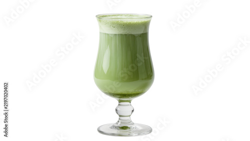 Fotografía Frothy green matcha latte in a clear stemmed glass, isolated on transparent back