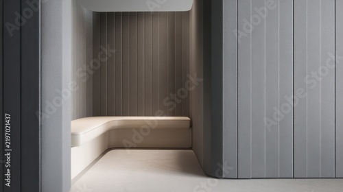 Modern interior design with a curved seating area in a room