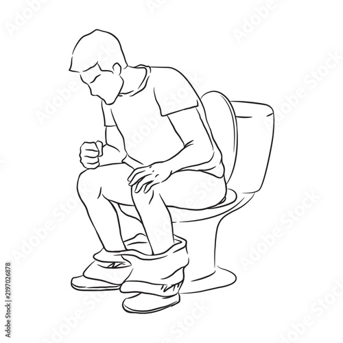 Man sitting on toilet bowl Illustration.