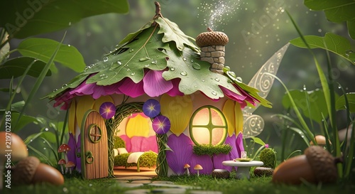 Fantasy house made from leaves and petals
