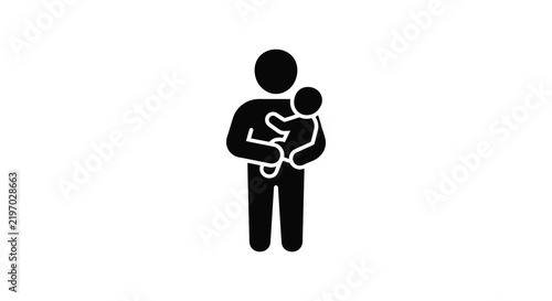 Silhouette of a person holding a baby a black icon on white
