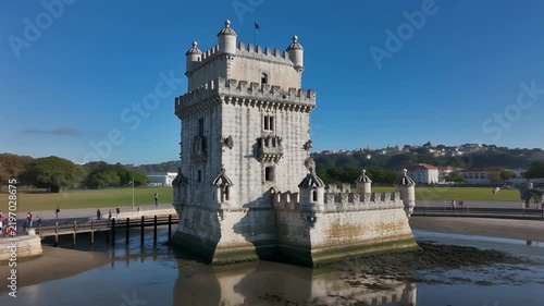 Belem Tower, a UNESCO World Heritage site, stands majestically on the Tagus River.
