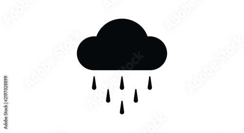 Rain cloud silhouette with raindrops on a white background