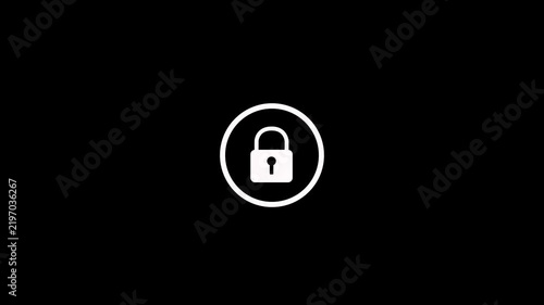 Digital padlock icon loop animation on black background. Security lock or padlock icon with looping circle for data protection, system privacy, protection, password security authorization and access