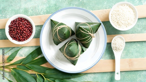 Zongzi on plate with ingredients