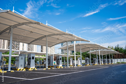 Modern Electric Vehicle Charging Station with Canopies