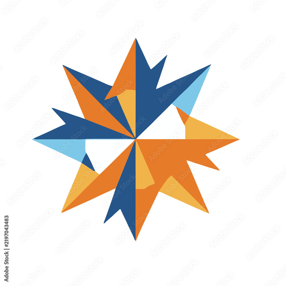 Fototapeta premium Abstract geometric star shape with blue and orange colors