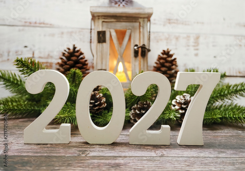 2019 year sign with greenery decoration
