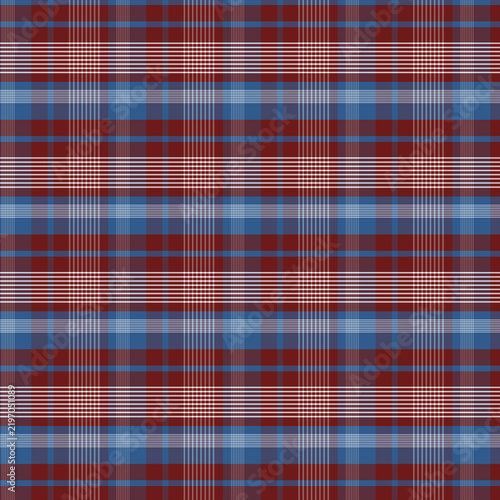 Maroon and blue plaid checkered seamless pattern background