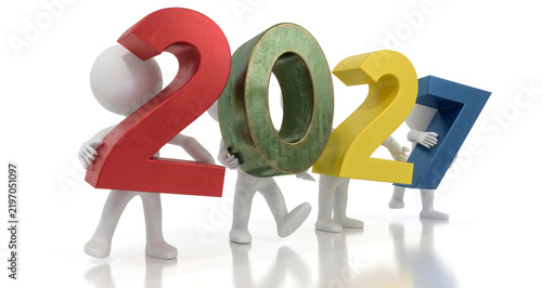People carrying colorful year 2022 numbers