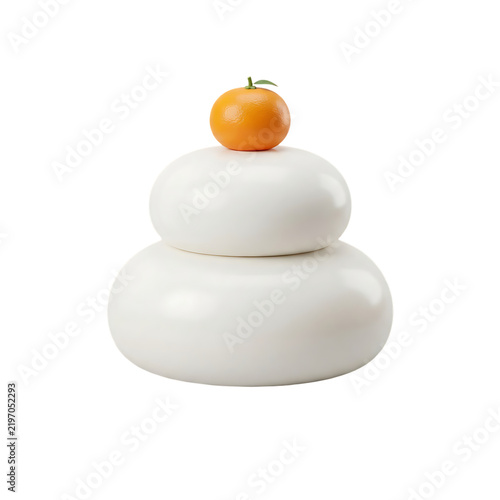 3D Traditional Japanese Kagami Mochi Rice Cake with Mandarin Orange