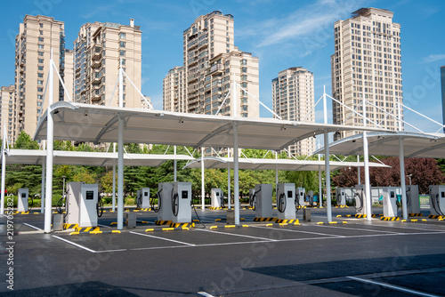 Modern Electric Vehicle Charging Station in Urban Residential Area