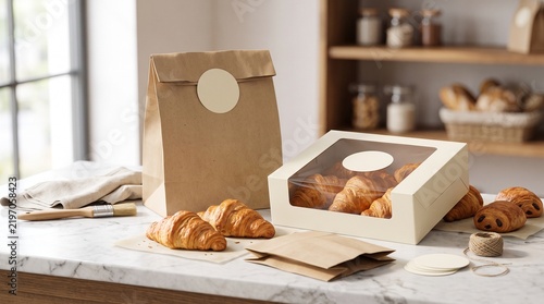 Premium bakery packaging mockup with unbranded paper bags
