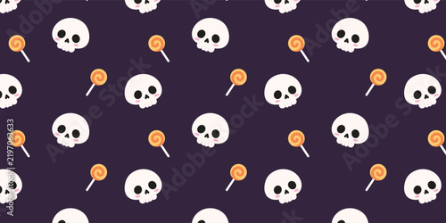 cute skull with candy pattern halloween background 