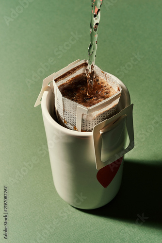 Pour-Over Coffee Drip Filter Brewing in White Mug