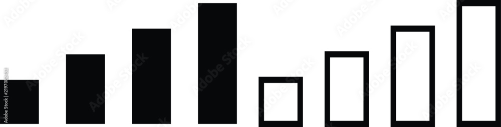 Fototapeta premium Bar chart icon set with solid and outline graph vectors for business analytics