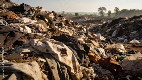Textile waste polluting environment in large landfill