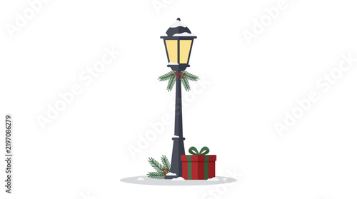 Christmas Christmas street lamp with gift box and pine branch