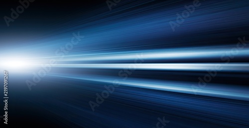 Bright light beams streak across dark expanse, suggesting speed and motion
