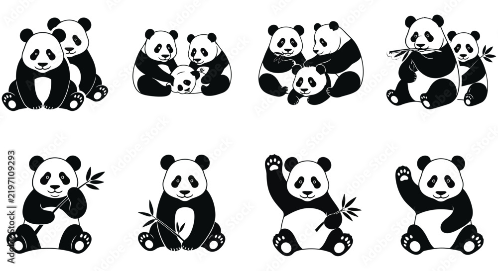 Obraz premium Panda bear illustrations showcase various poses on a white background